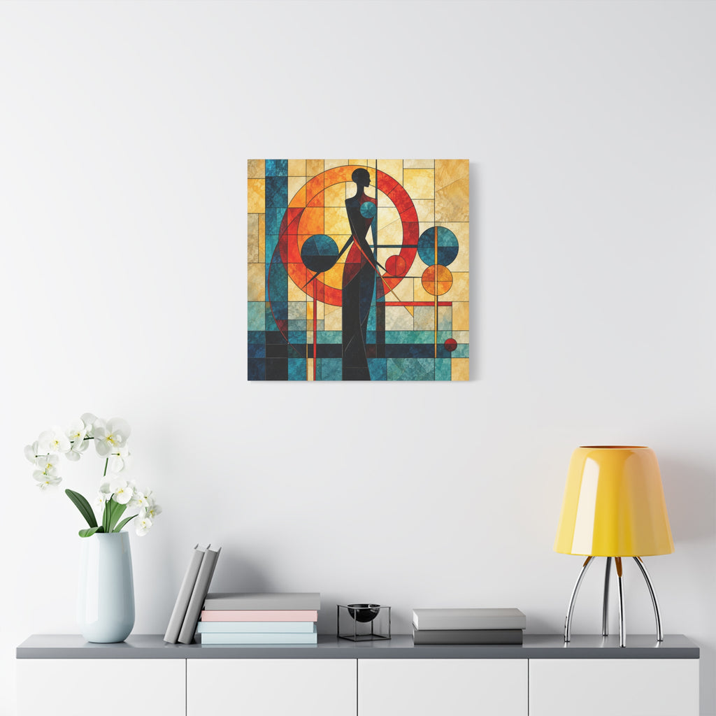 Radiant Orbit — Modern Stained Glass Woman Canvas