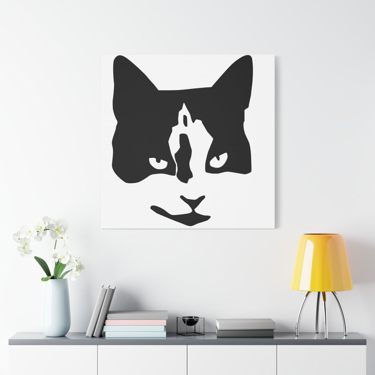 Black Mask – Minimal Black and White Abstract Cat Face Canvas Print