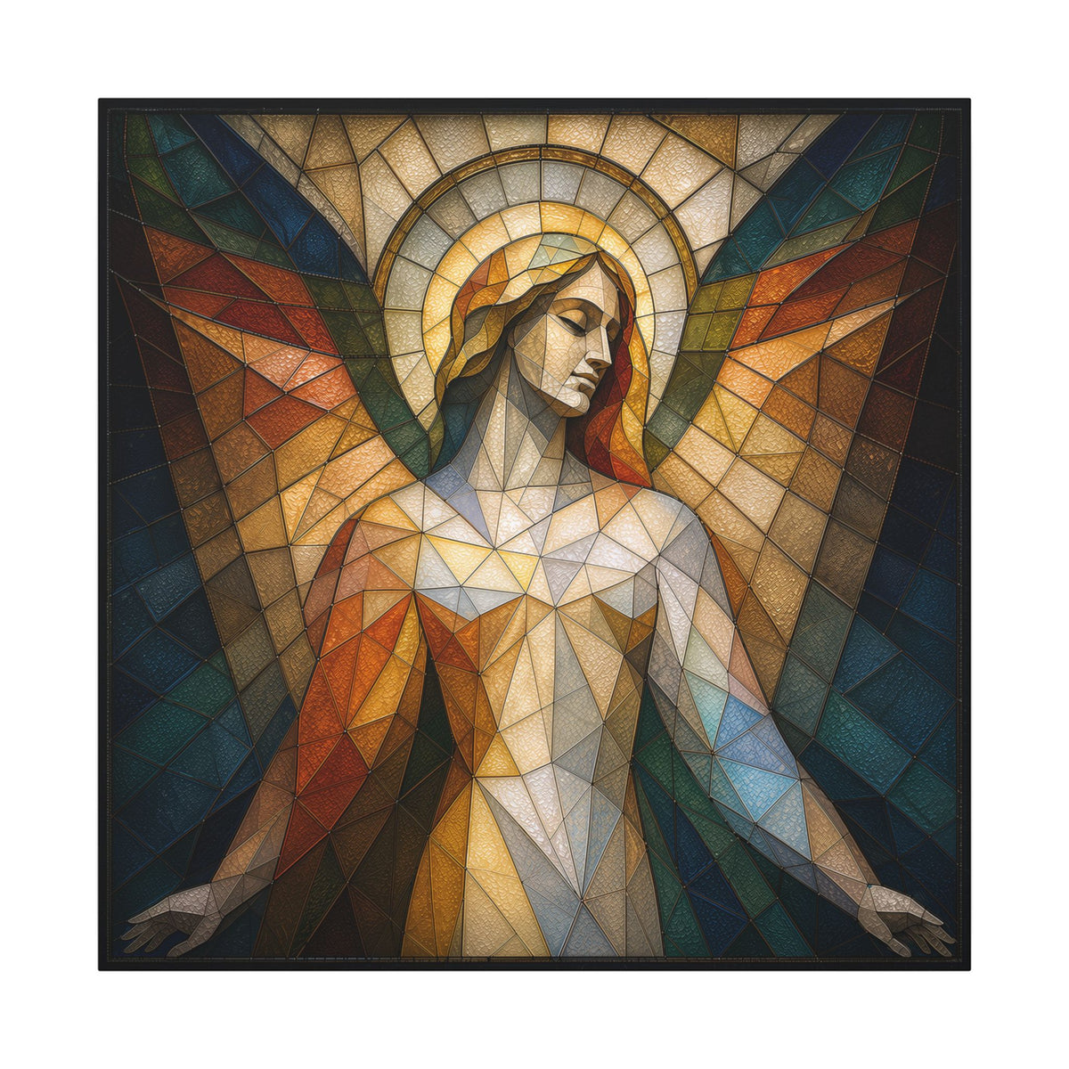 Grace in Light – Geometric Stained Glass Angel Canvas Print