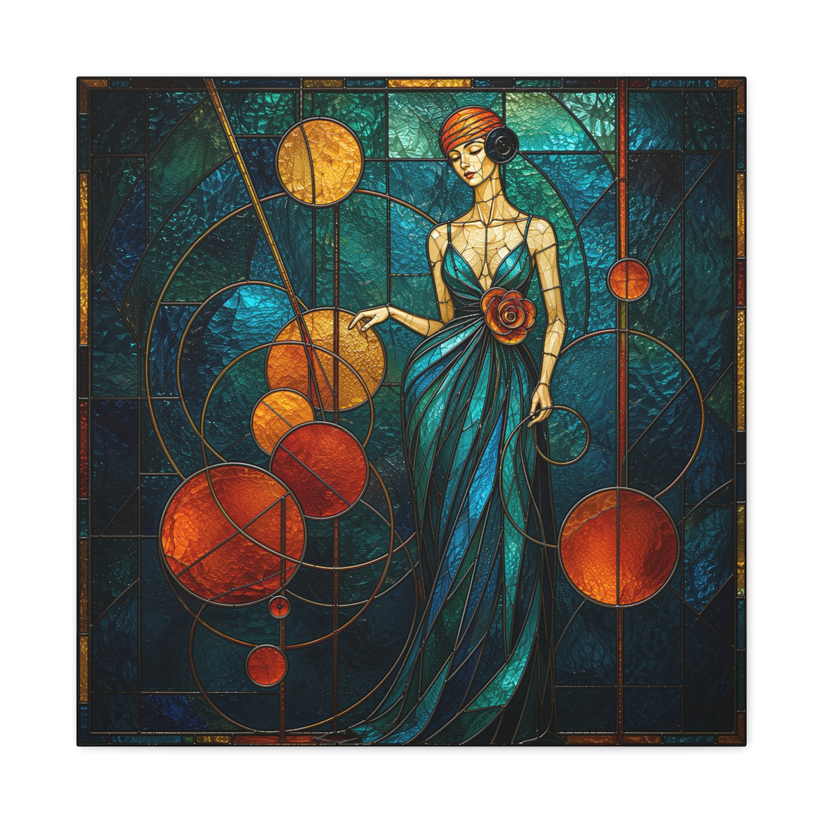 Orbit of Elegance — Art Deco Stained Glass Woman Wall Art