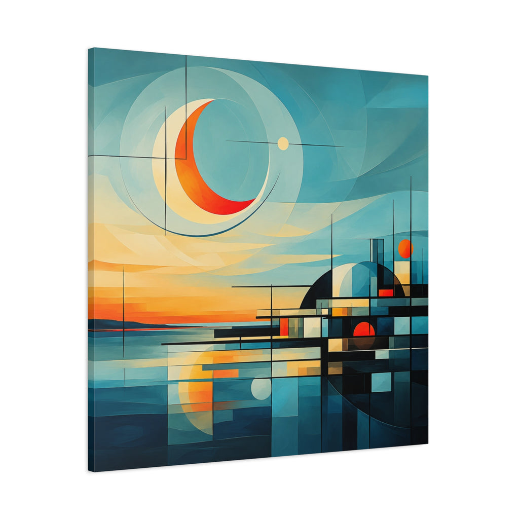 Crescent Harbor at Dusk — Abstract Matte Stretched Wall Decor