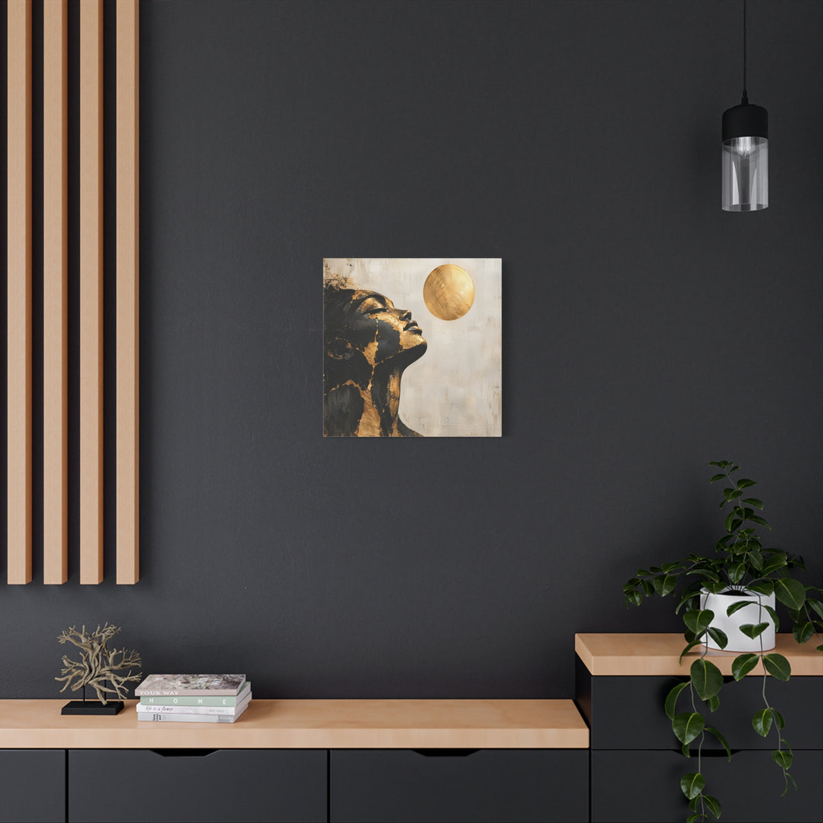 Golden Stillness — Modern Black & Gold Woman Portrait