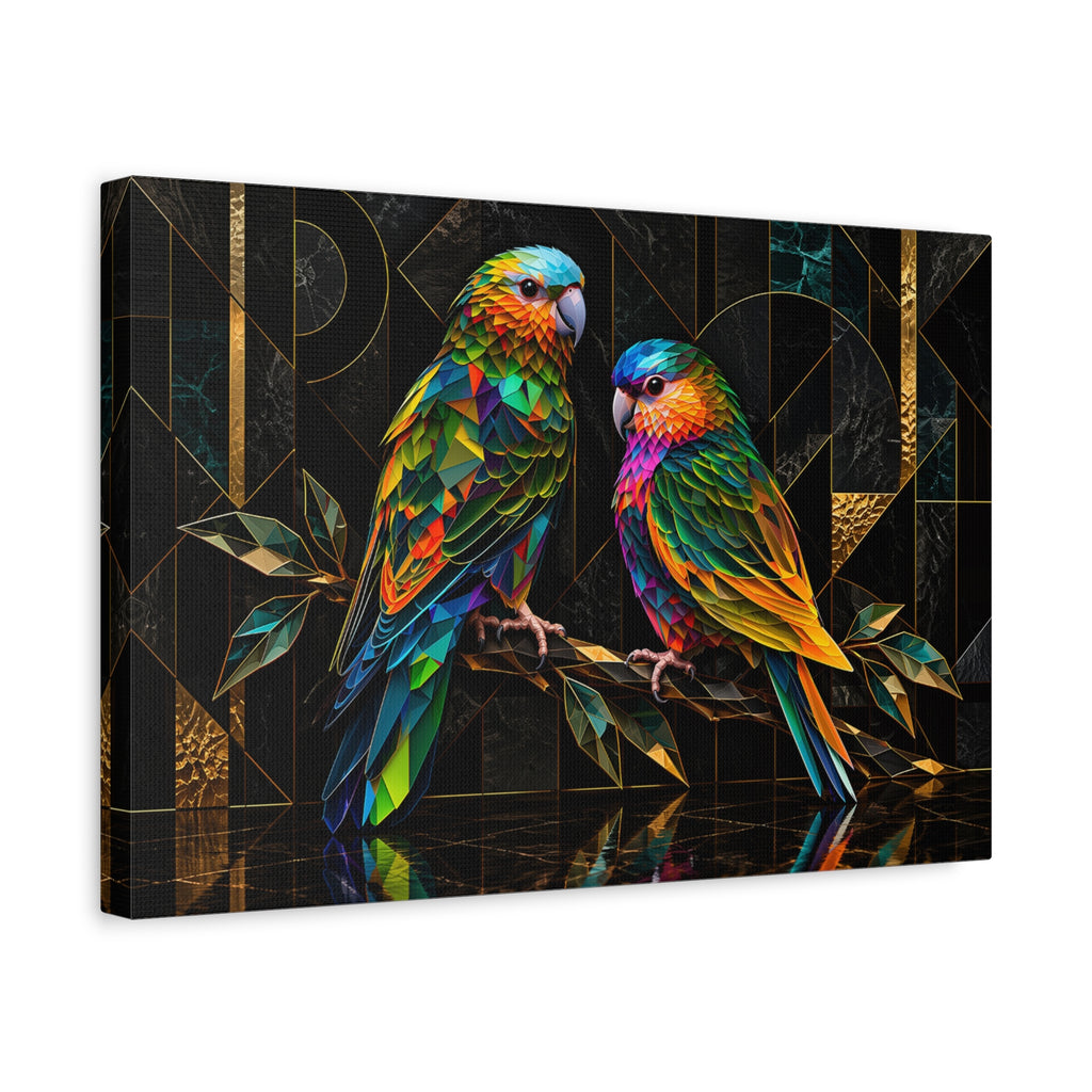 Prismatic Perch — Geometric Parrot Duo Wall Art
