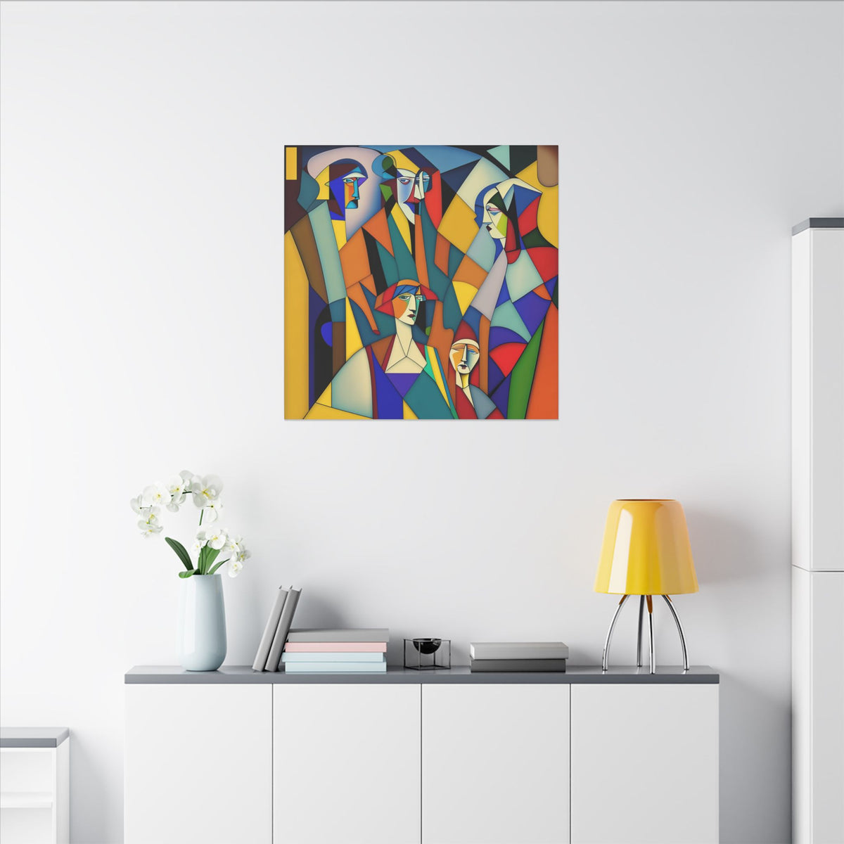 The Gathering of Selves – Colorful Geometric Figurative Canvas Print