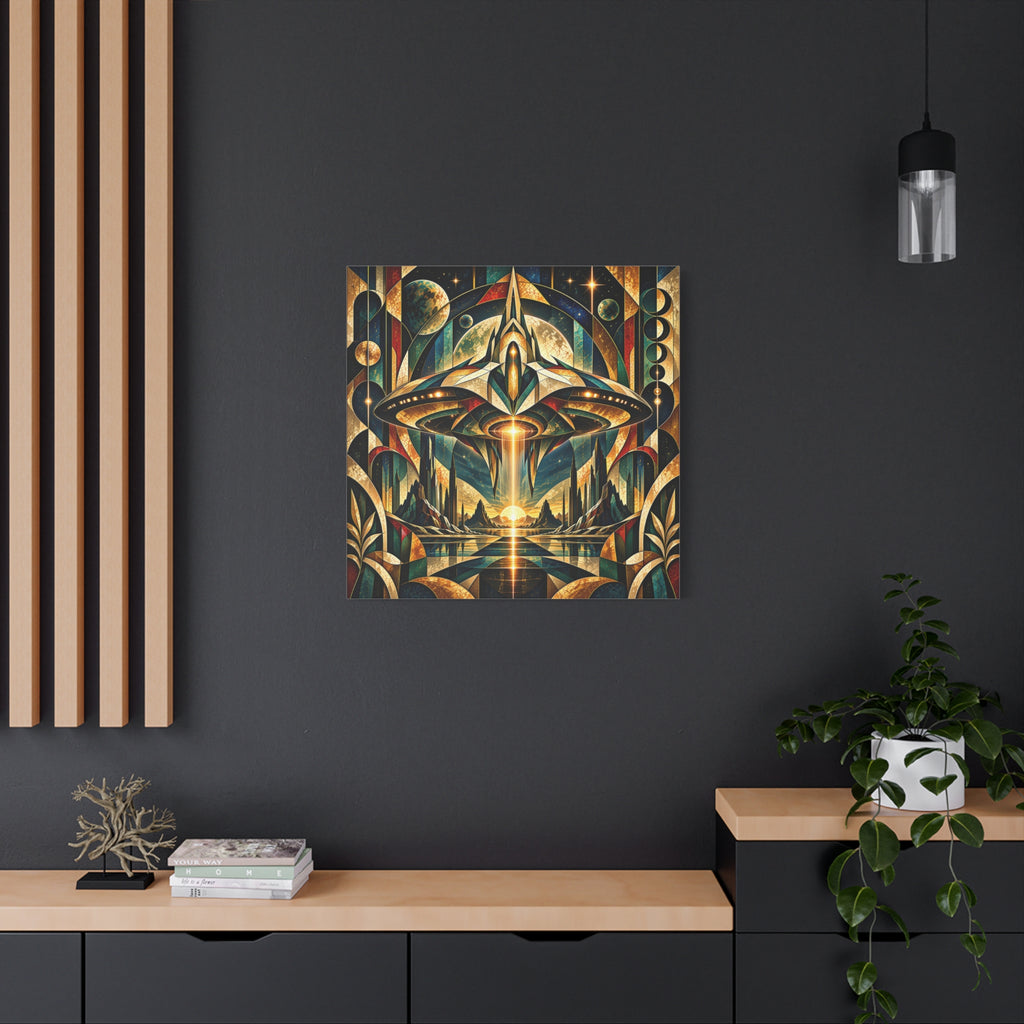 Arrival at the Golden Horizon — Futuristic Celestial Landscape Wall Art