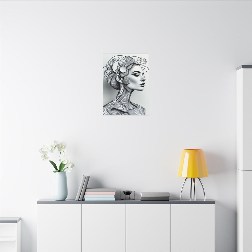 Lines of Becoming – Monochrome Futurist Line Portrait Canvas Print