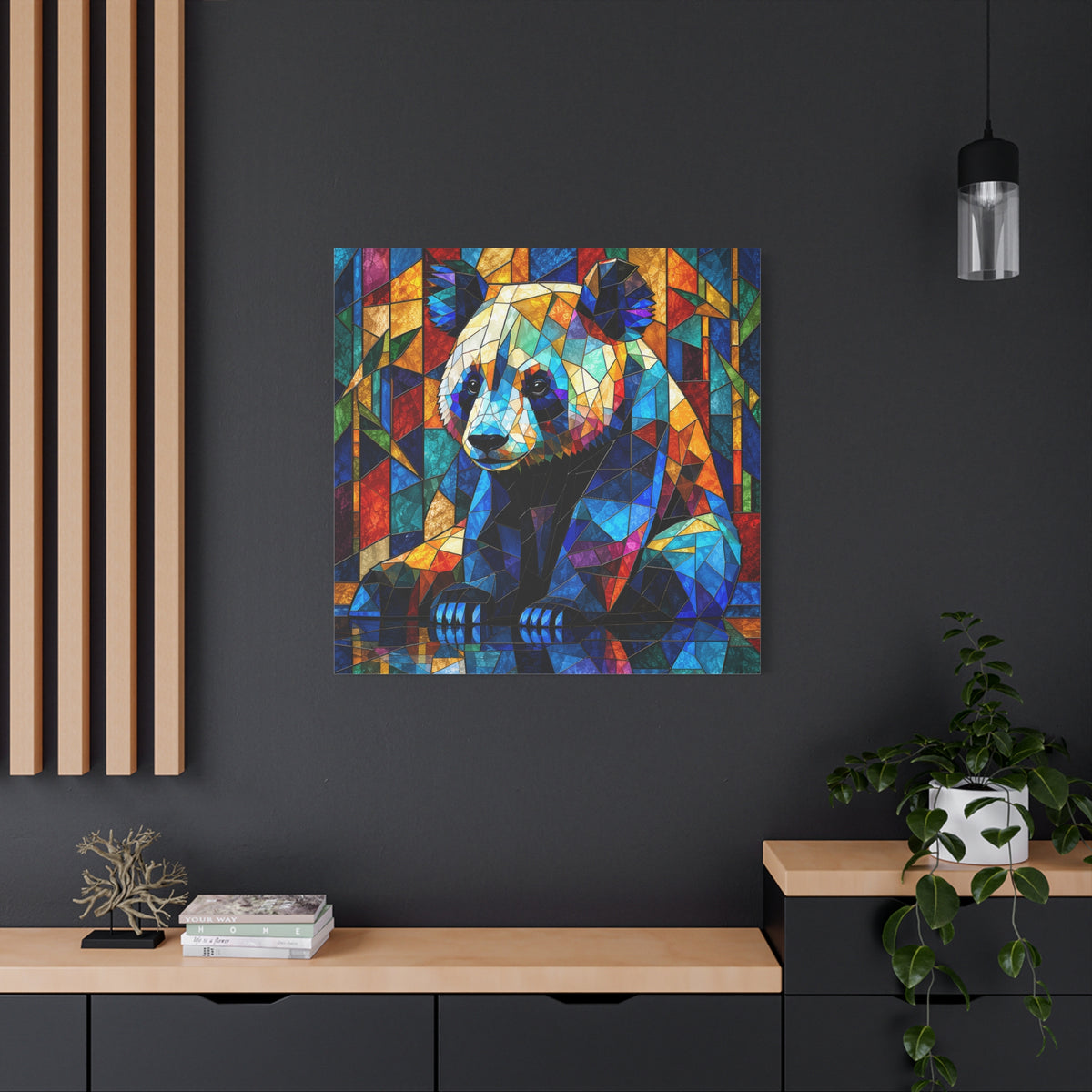 Prismatic Panda — Stained Glass Geometric Animal Wall Art