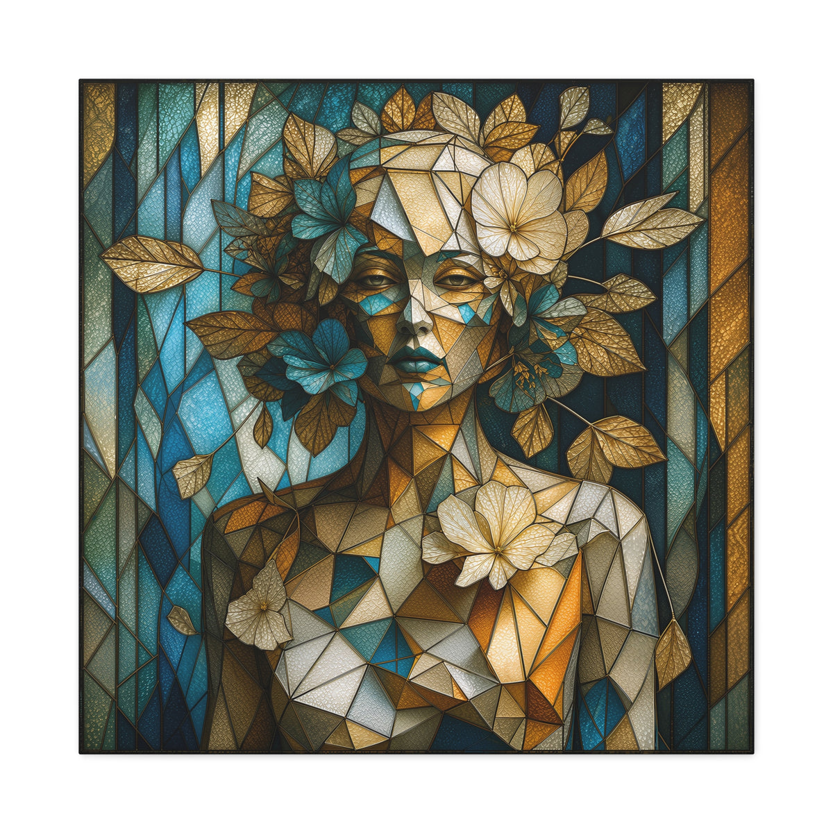 Where She Blooms — Modern Floral Stained Glass Woman Wall Art