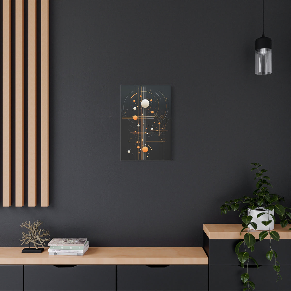 Orbital Blueprint No. 2 — Modern Orange & White Orb Wall Art