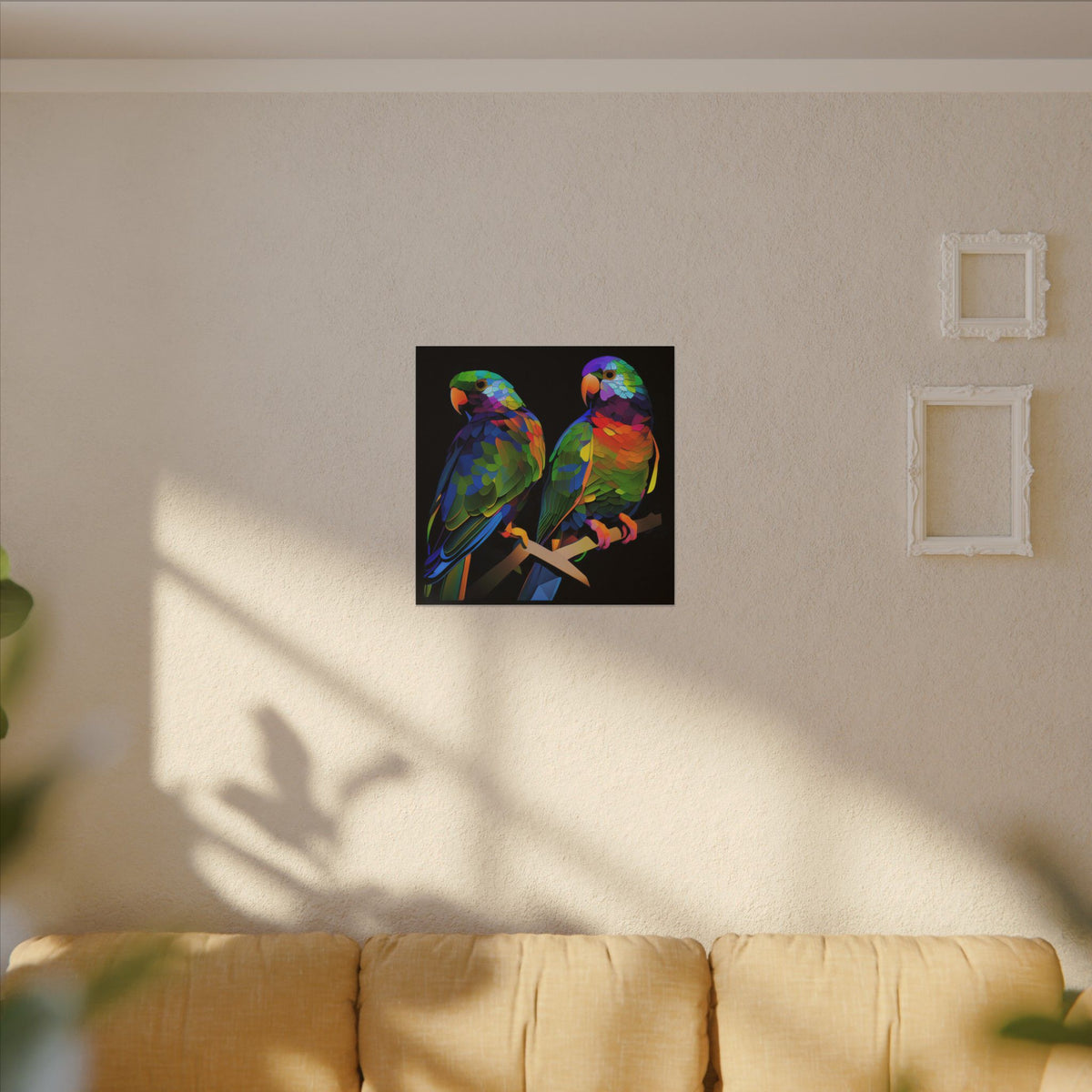 Electric Pair – Colorful Geometric Parrot Canvas Print