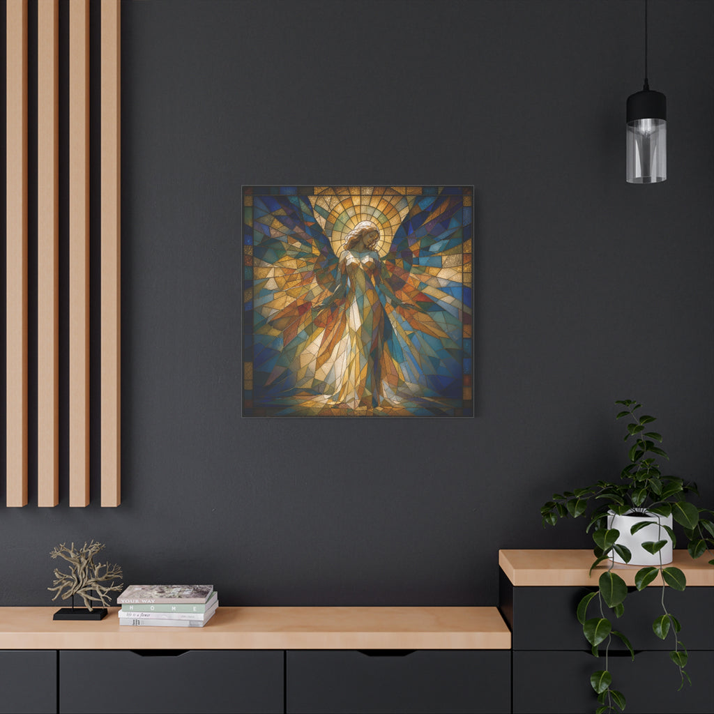 Radiance Descending — Stained-Glass Style Angelic Abstract Cubist Art Print