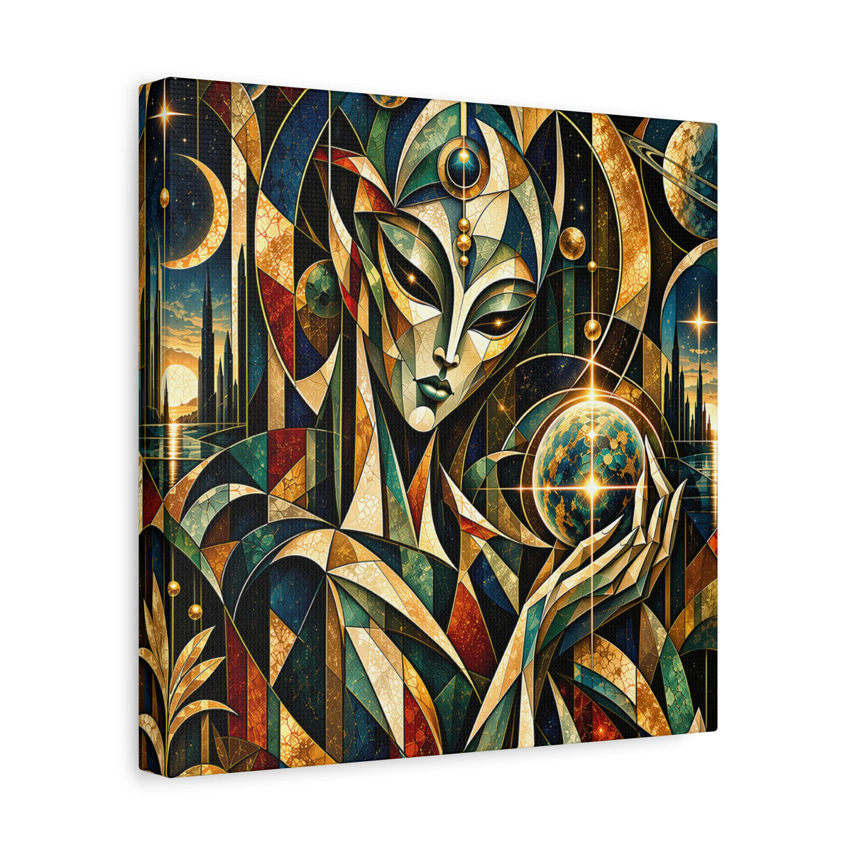 Keeper of Worlds — Futuristic Celestial Portrait Wall Art
