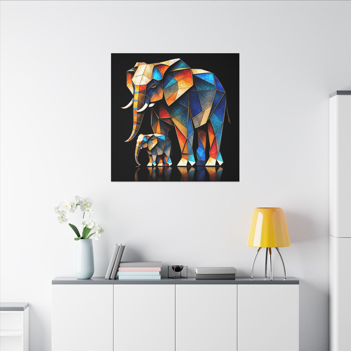 Inheritance of Strength – Geometric Elephant Family Canvas Print