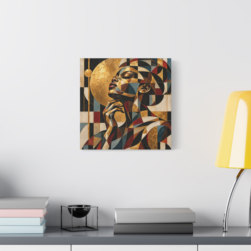 Moonlit Reverie — Gilded Cubist Woman Portrait