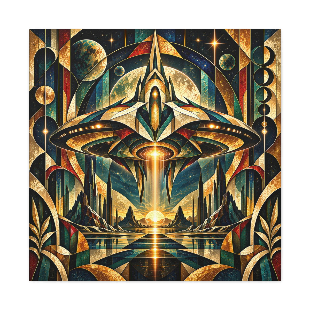 Arrival at the Golden Horizon — Futuristic Celestial Landscape Wall Art