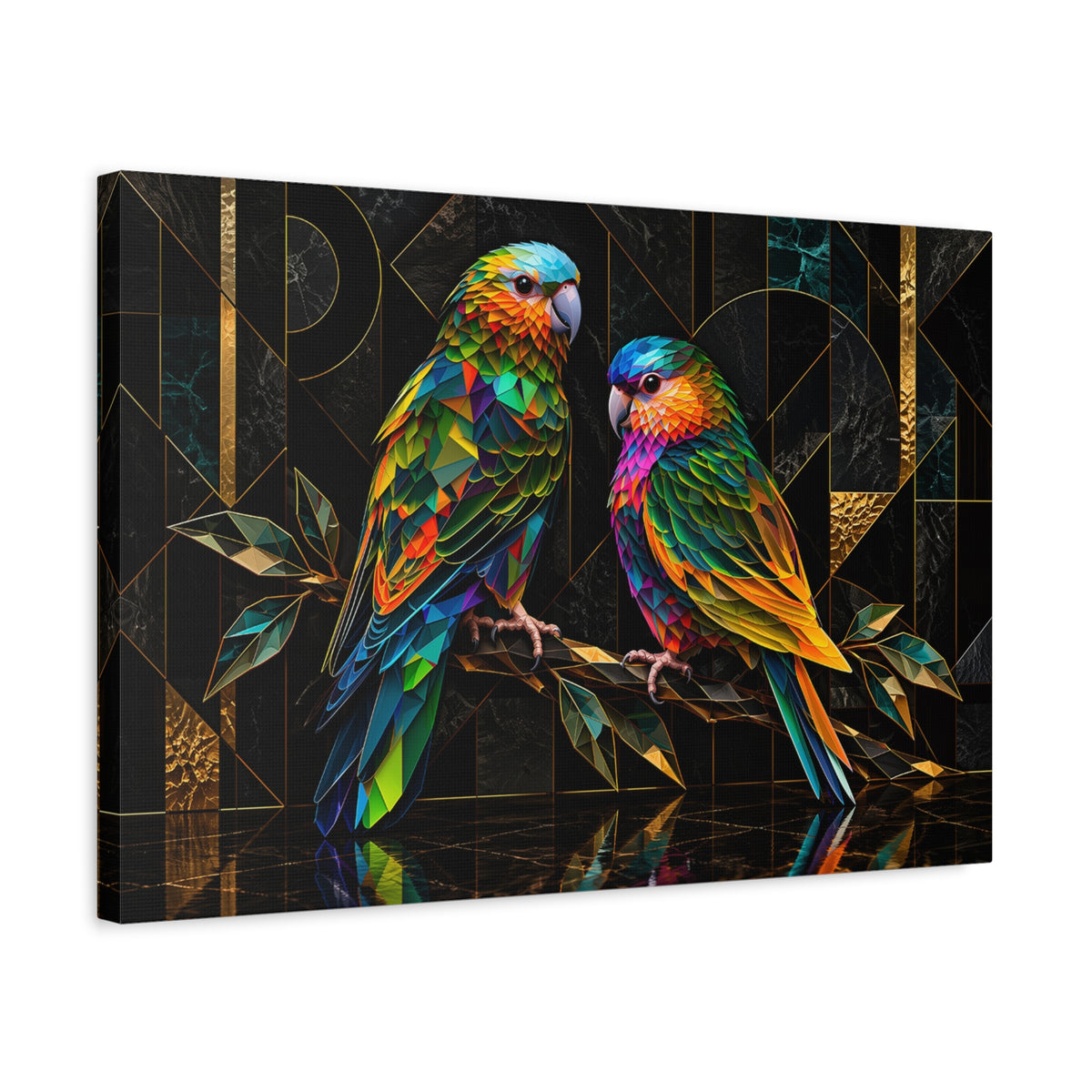 Prismatic Perch — Geometric Parrot Duo Wall Art