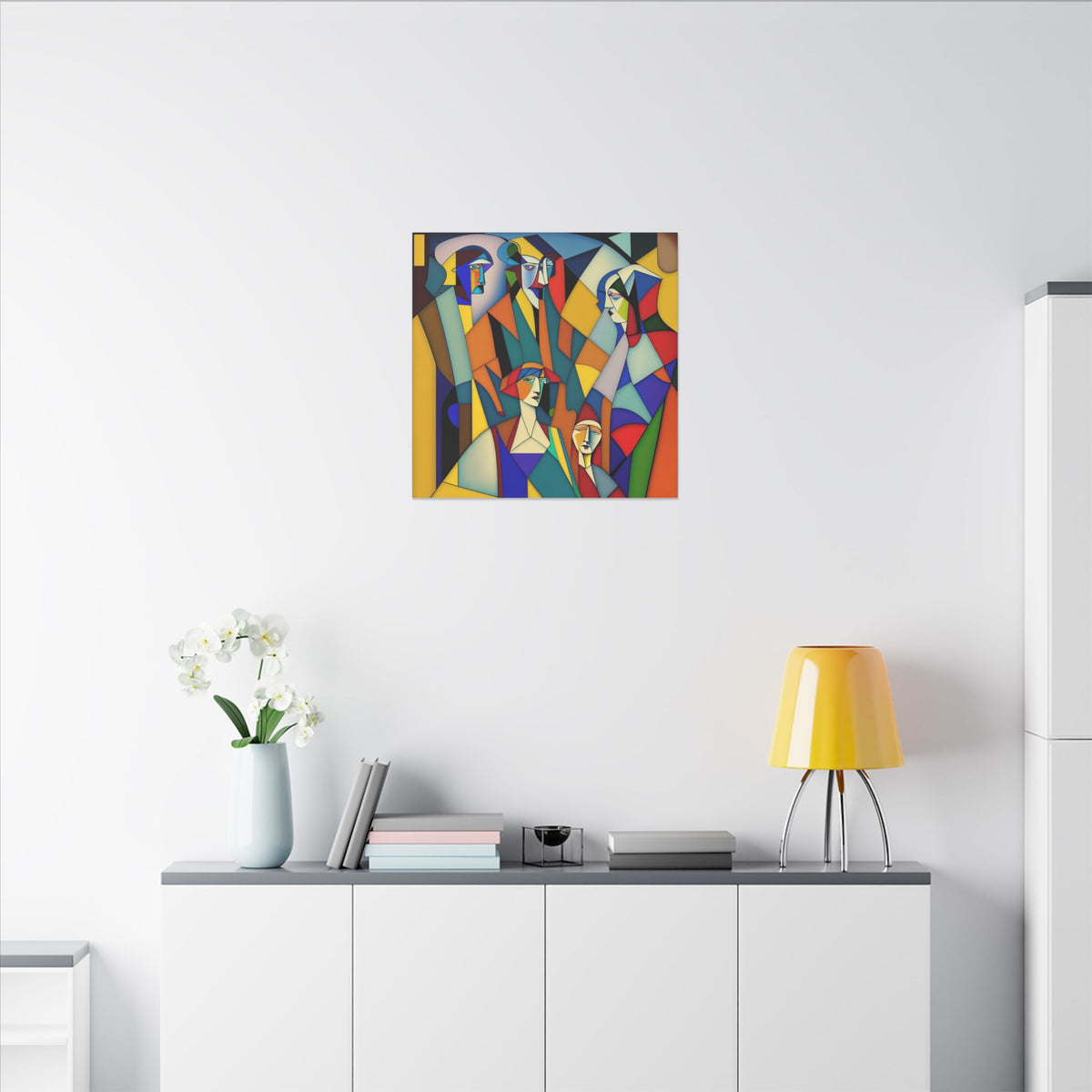 The Gathering of Selves – Colorful Geometric Figurative Canvas Print