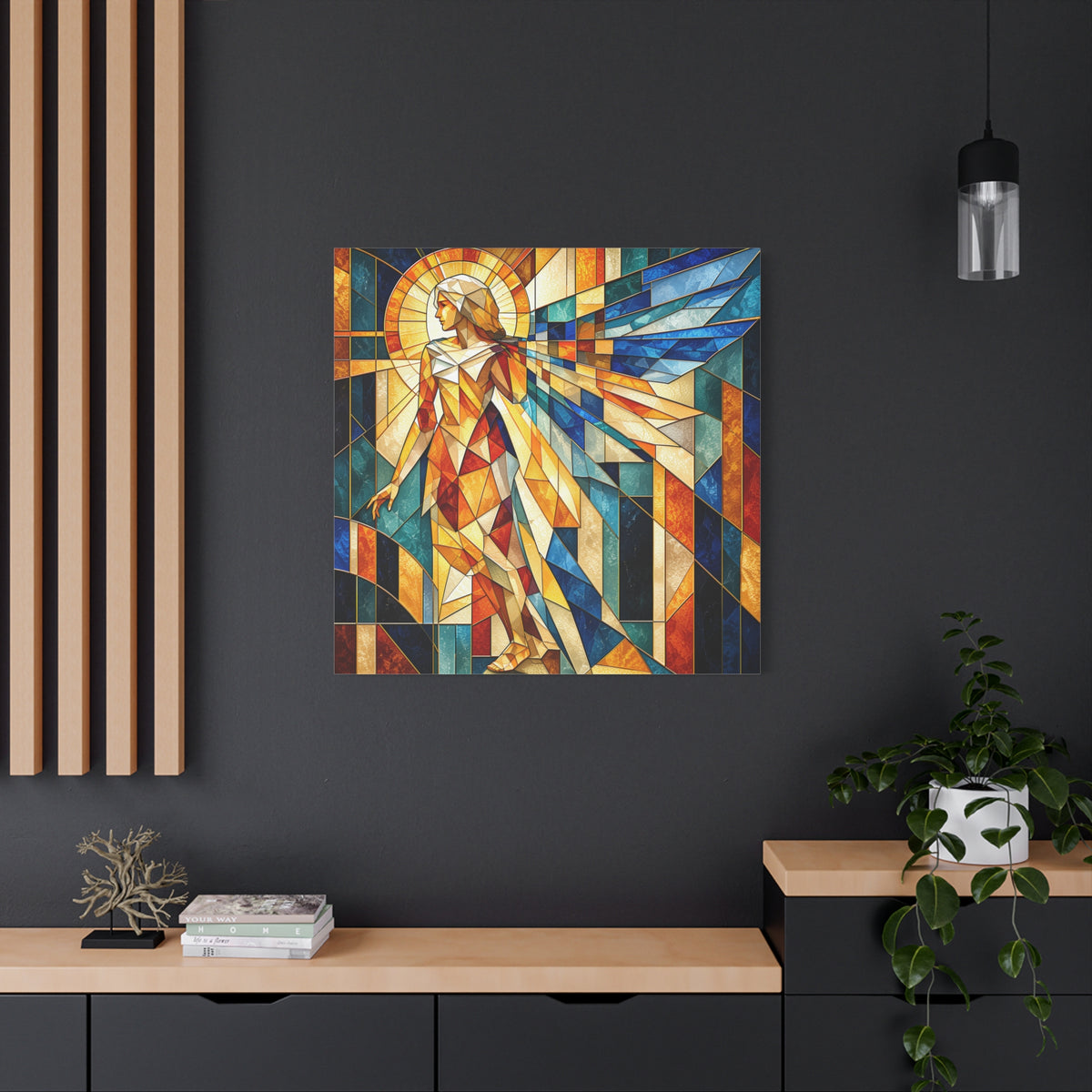 Messenger of Light — Geometric Stained Glass Angel Fine Art Print