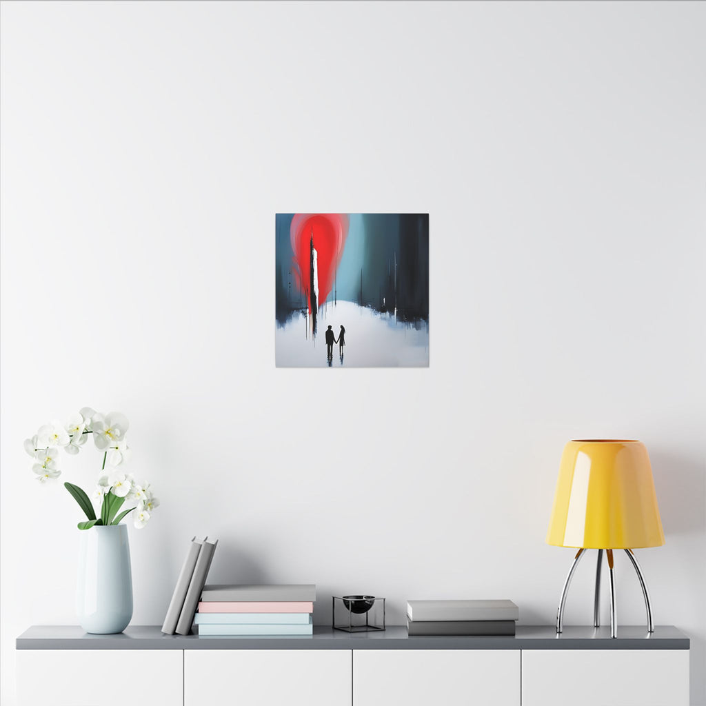 Under the Red Sky – Abstract Couple Silhouette Canvas Print