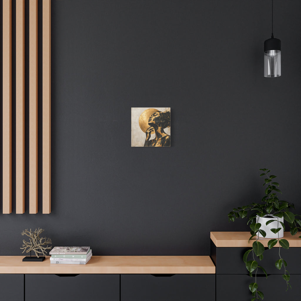 Crowned in Light — Modern Black & Gold Woman Portrait