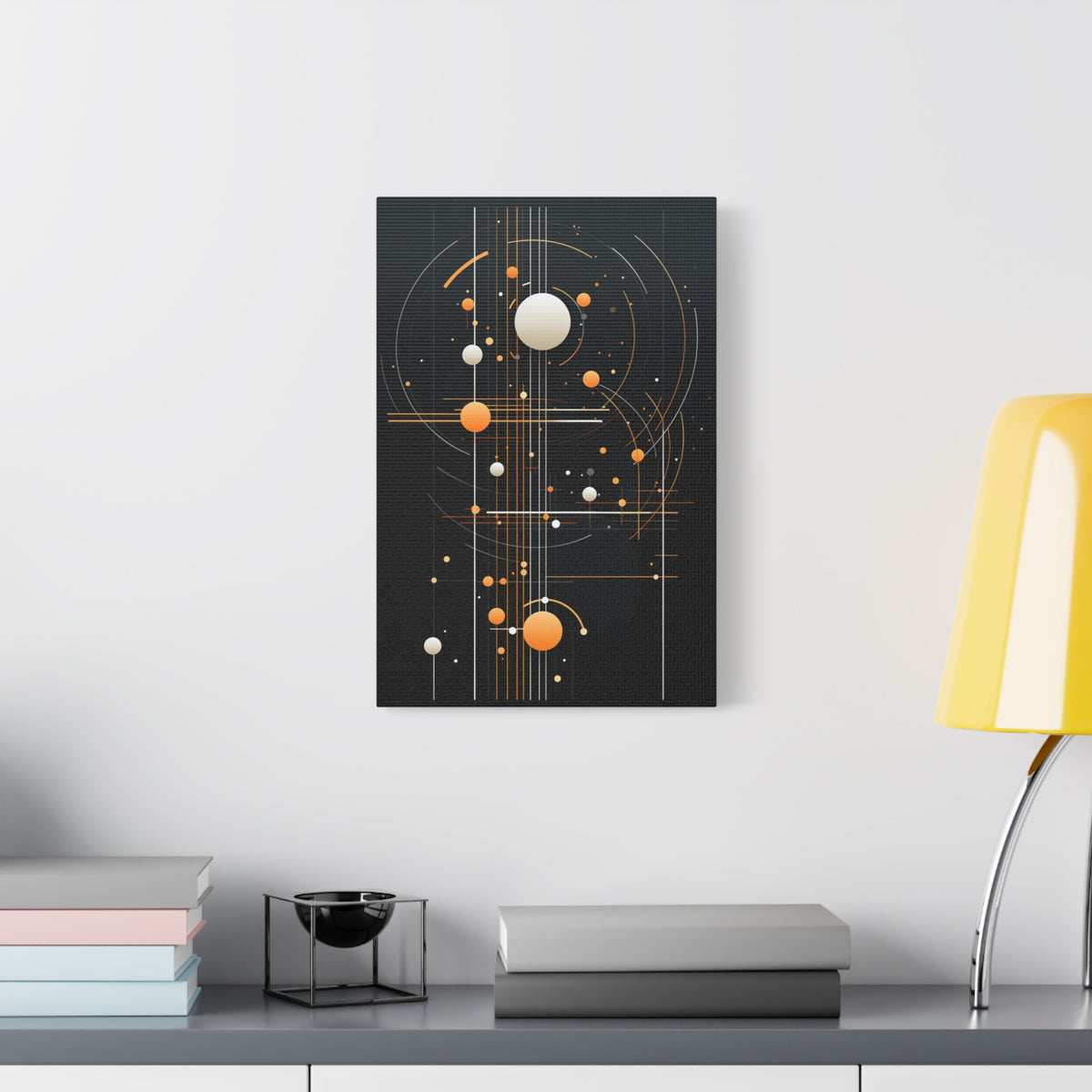 Orbital Blueprint No. 2 — Modern Orange & White Orb Wall Art
