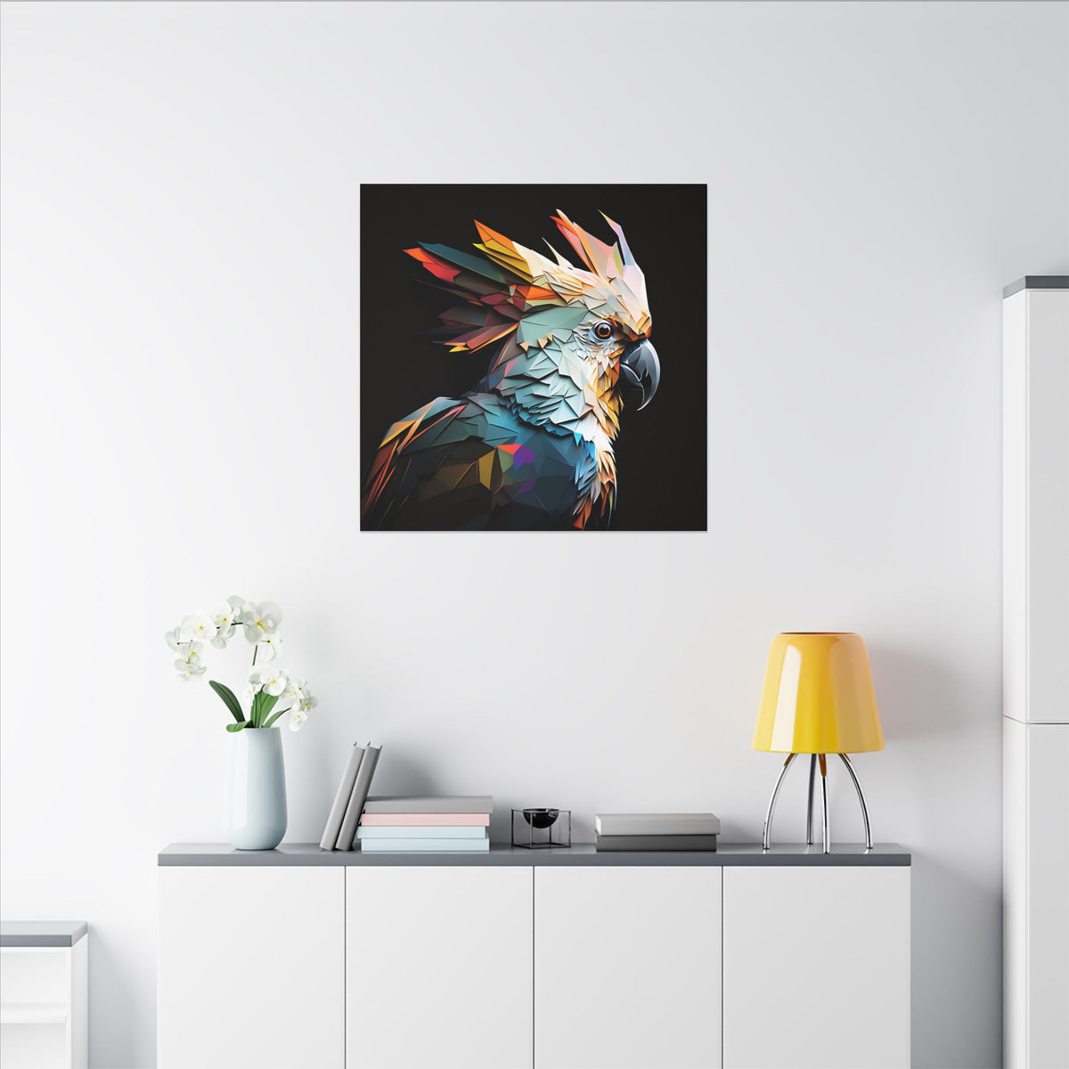 Crowned Instinct – Geometric Cockatoo Portrait Canvas Print
