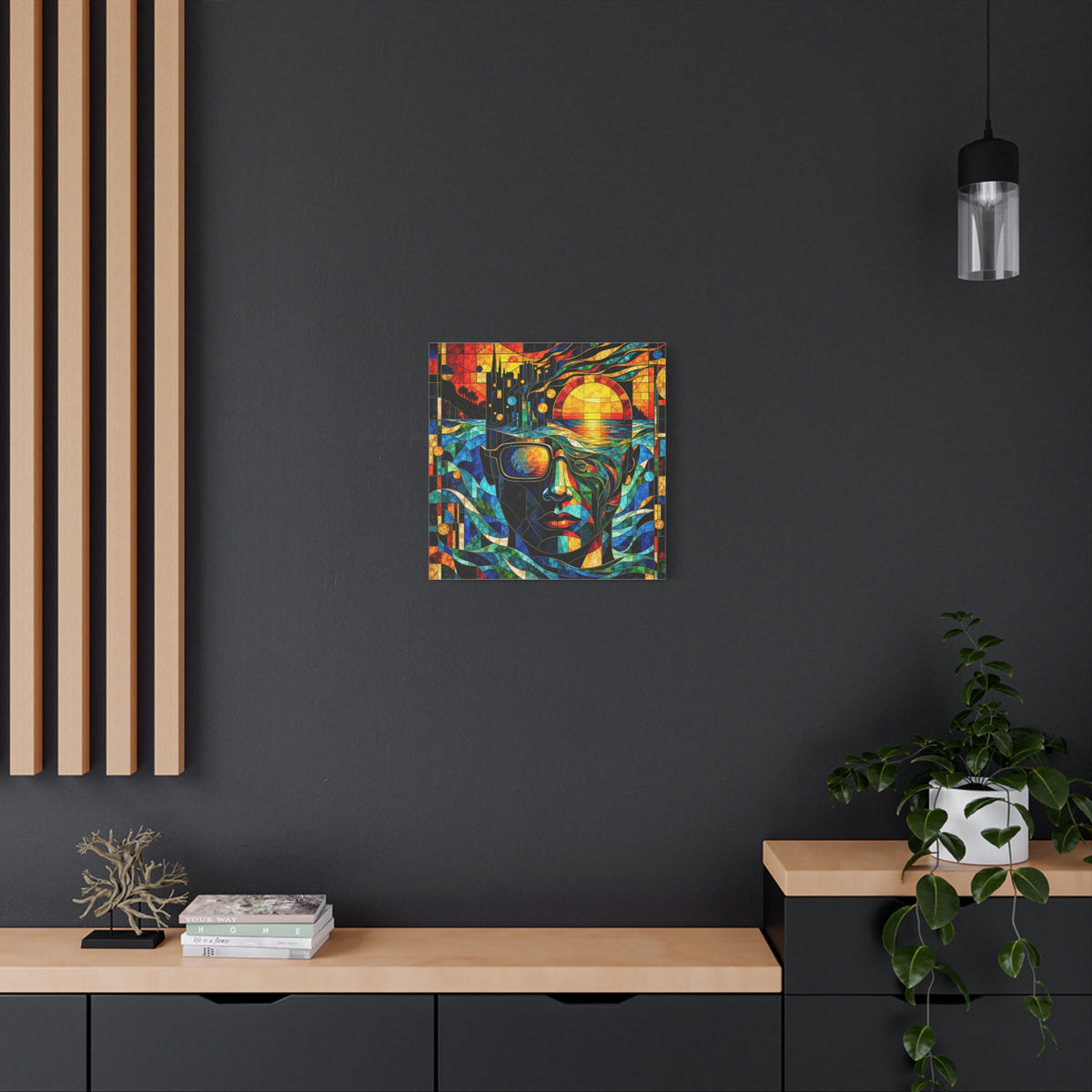Sunset in His Eyes - Stained-Glass Sunset Portrait Canvas