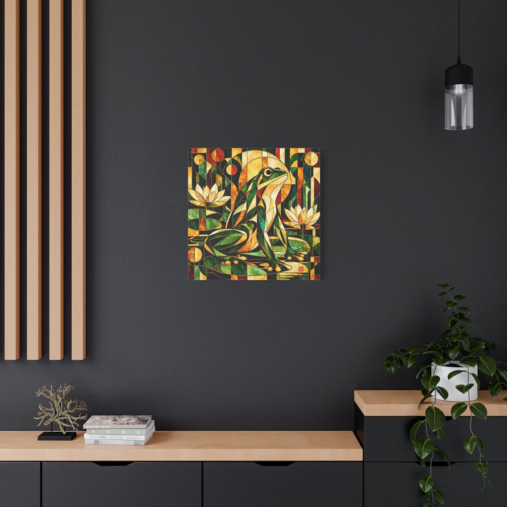 The Golden Witness | Art Deco Stained Glass Frog Art