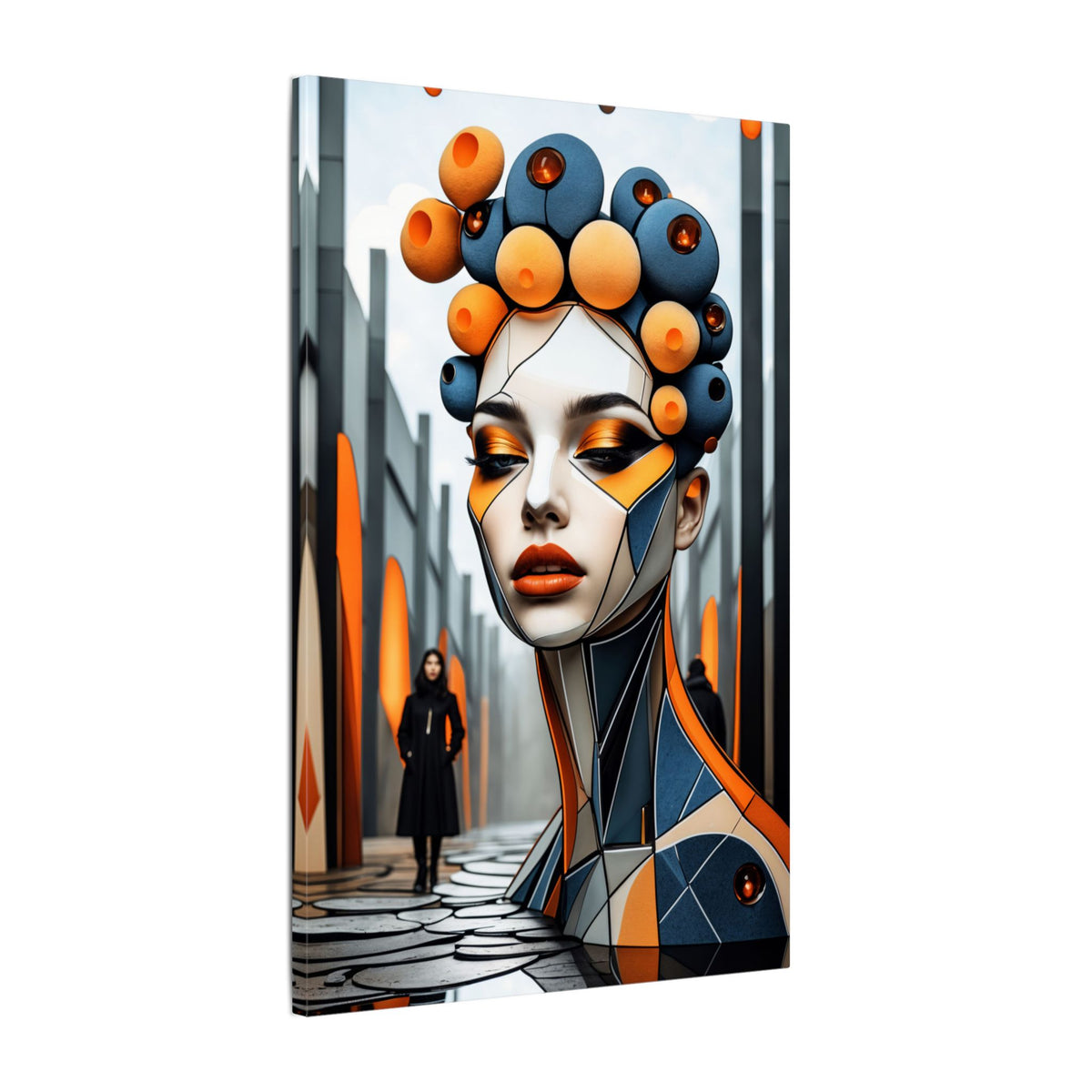Orbital Crown – Futurist Geometric Female Portrait Canvas Print