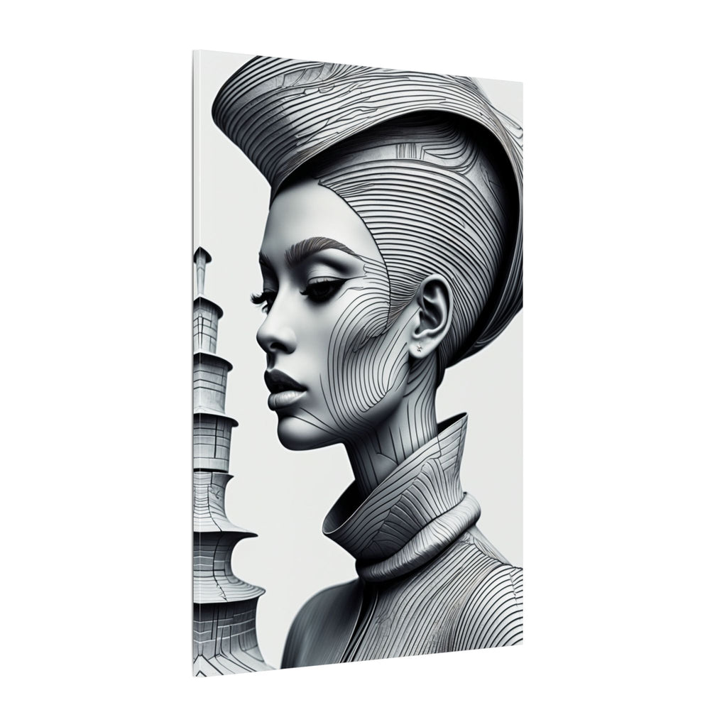 Contour of Silence – Monochrome Futurist Portrait Canvas Print