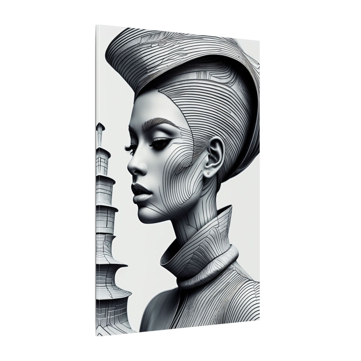 Contour of Silence – Monochrome Futurist Portrait Canvas Print
