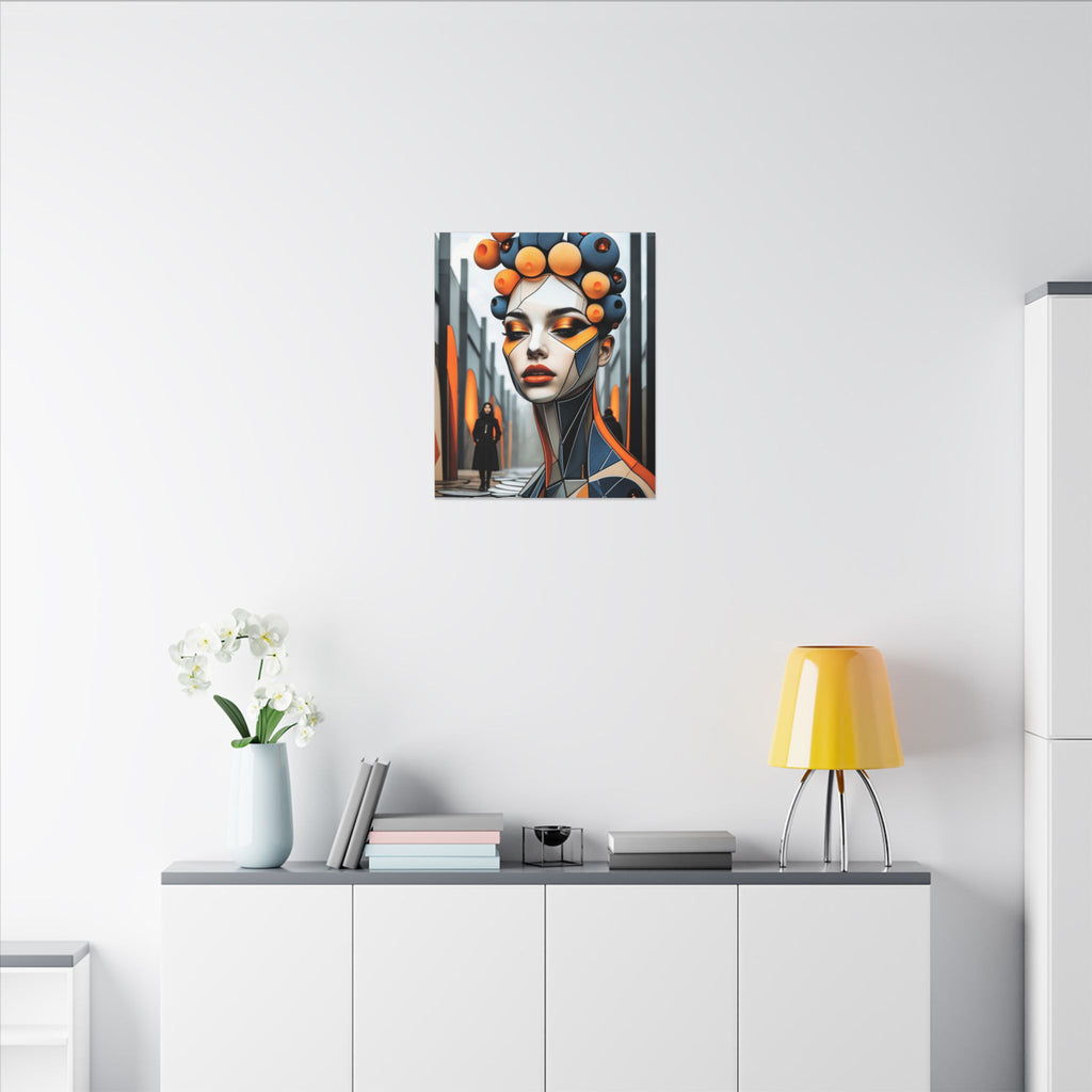 Orbital Crown – Futurist Geometric Female Portrait Canvas Print