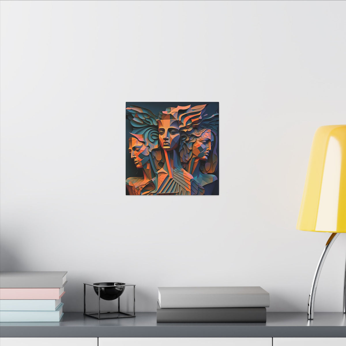 The Three Voices – Sculptural Geometric Triple Portrait Canvas Print