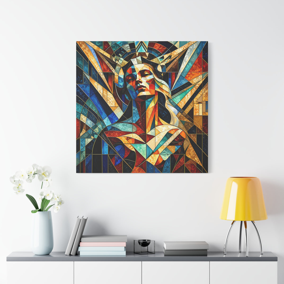 Built Like a Myth – Geometric Figurative Stained Glass Portrait Canvas Print