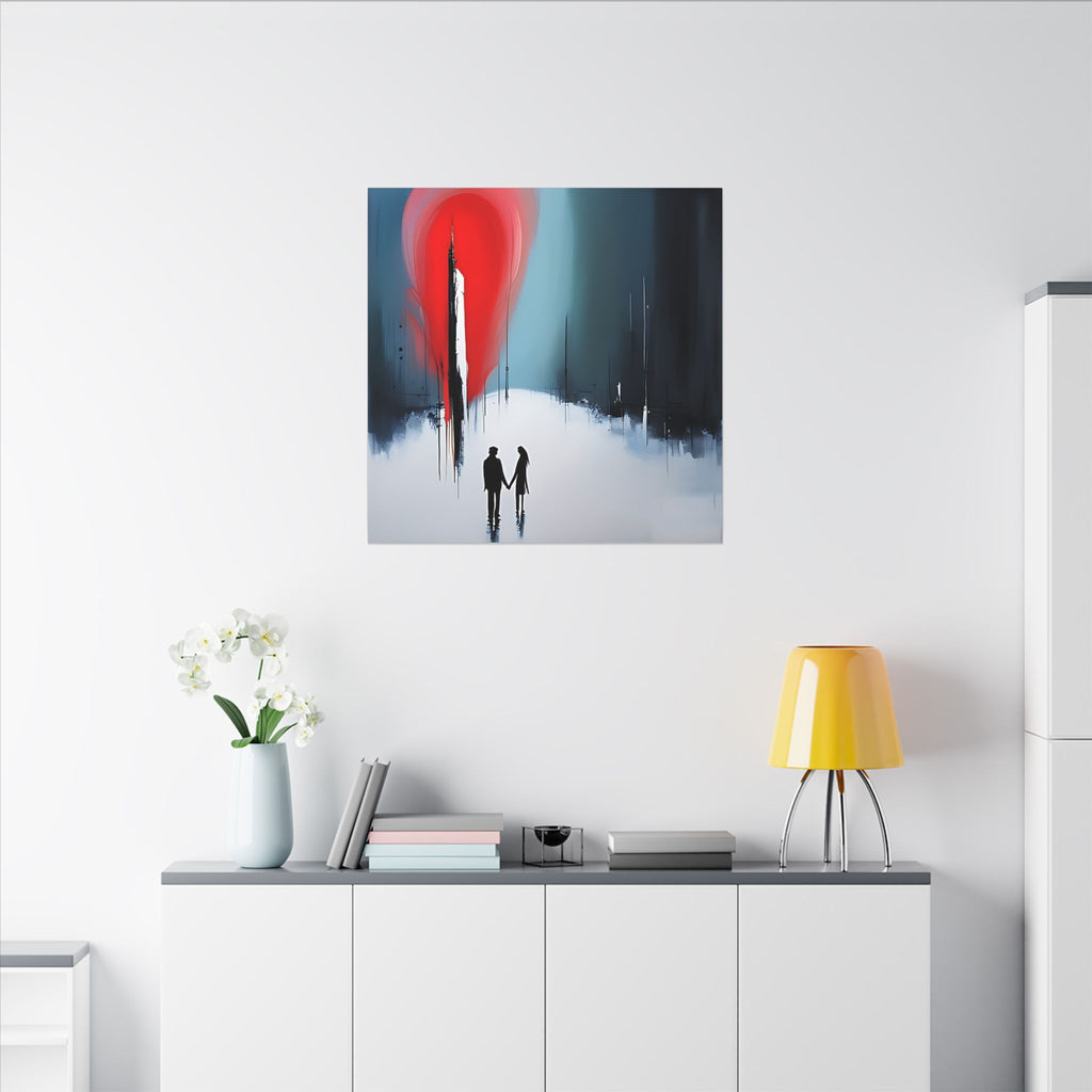 Under the Red Sky – Abstract Couple Silhouette Canvas Print