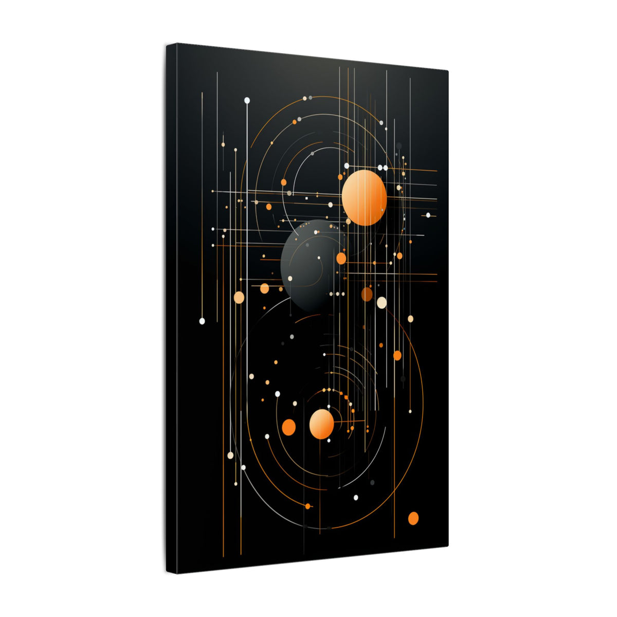 Orbit After Dark – Black Orange Geometric Abstract Canvas Print