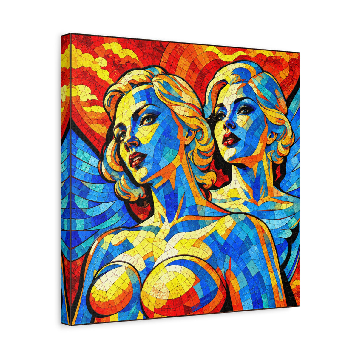 Electric Muses - Vibrant Cubist Stained Glass  Matte Canvas