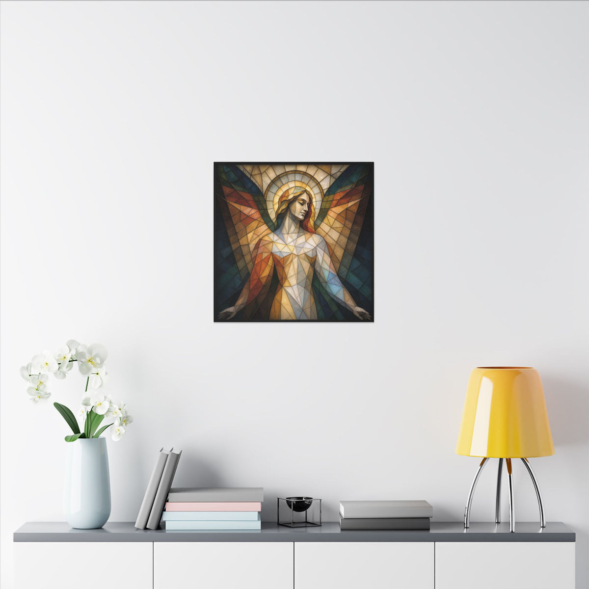 Grace in Light – Geometric Stained Glass Angel Canvas Print