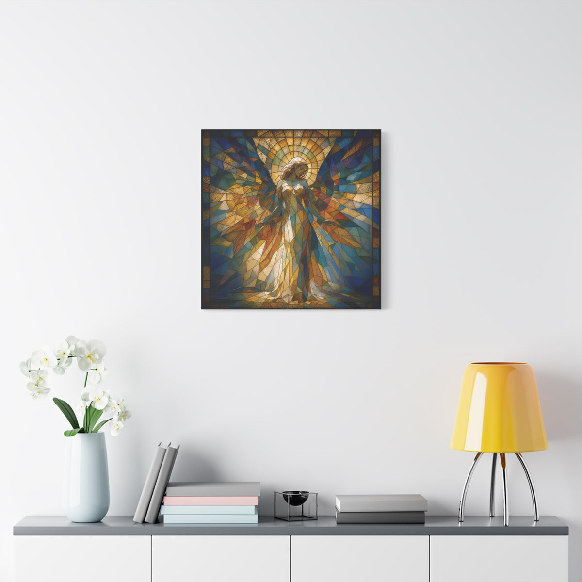 Radiance Descending — Stained-Glass Style Angelic Abstract Cubist Art Print