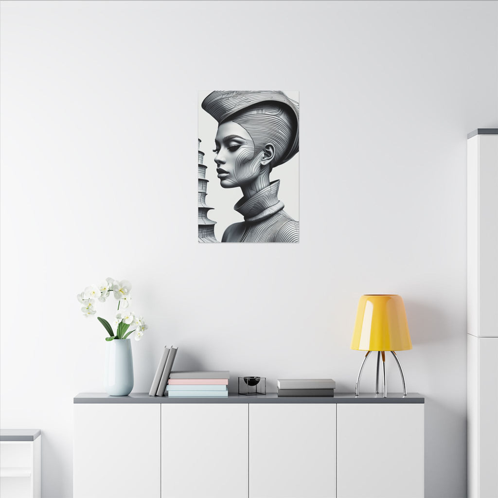 Contour of Silence – Monochrome Futurist Portrait Canvas Print