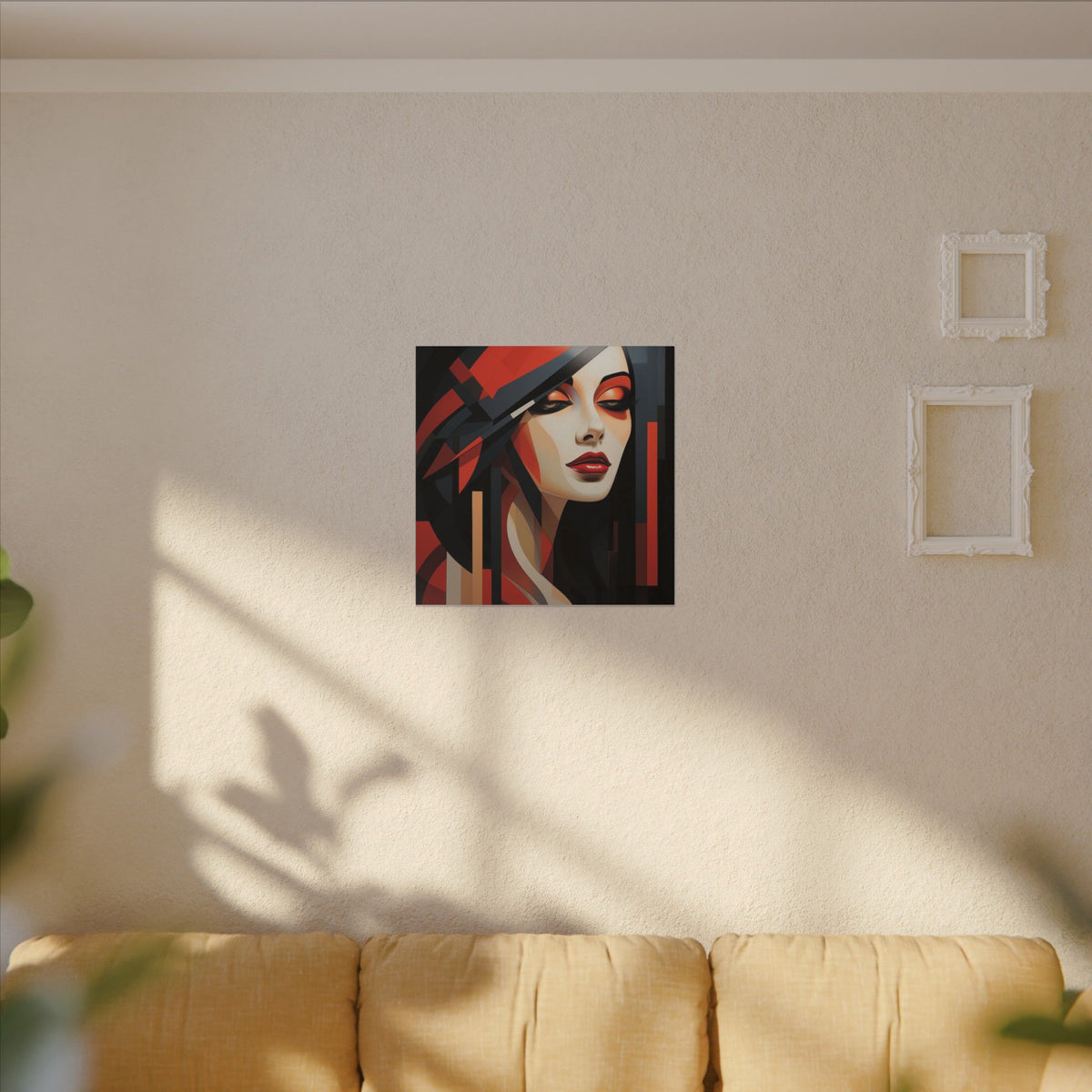 Red Interval – Modern Geometric Female Portrait Canvas Print