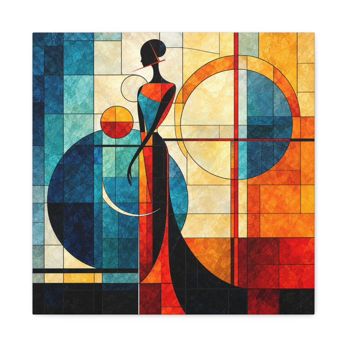 Solar Silhouette — Art Deco Stained Glass Woman Canvas