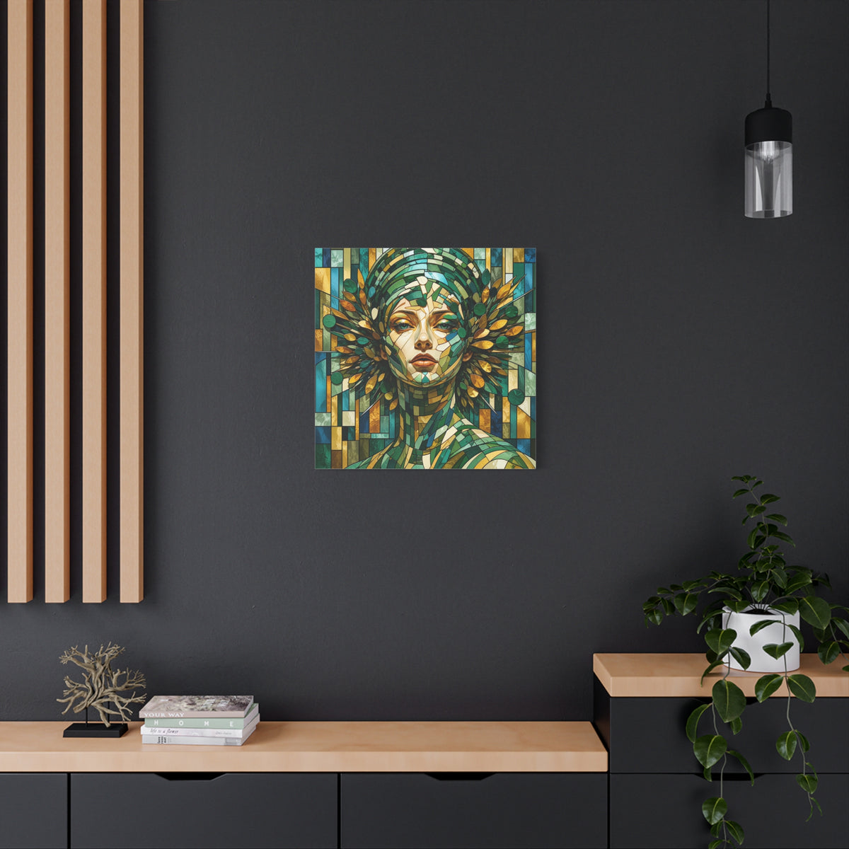 Verdant Empress — Stained Glass Botanical Woman Portrait