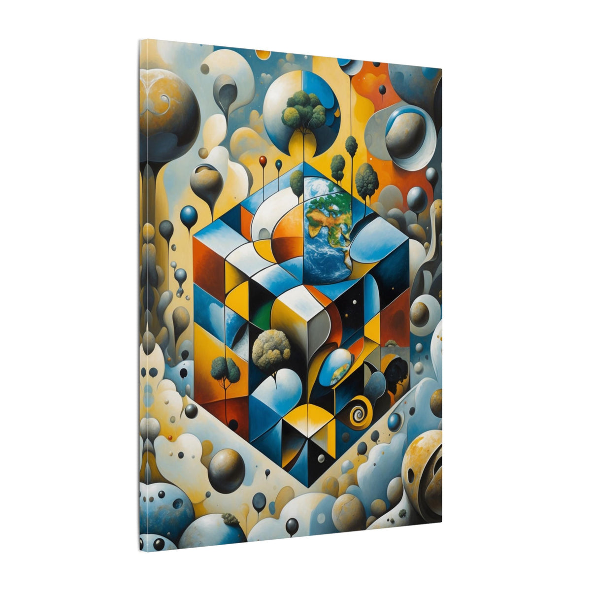 World Within Worlds – Surreal Geometric Earth Canvas Print