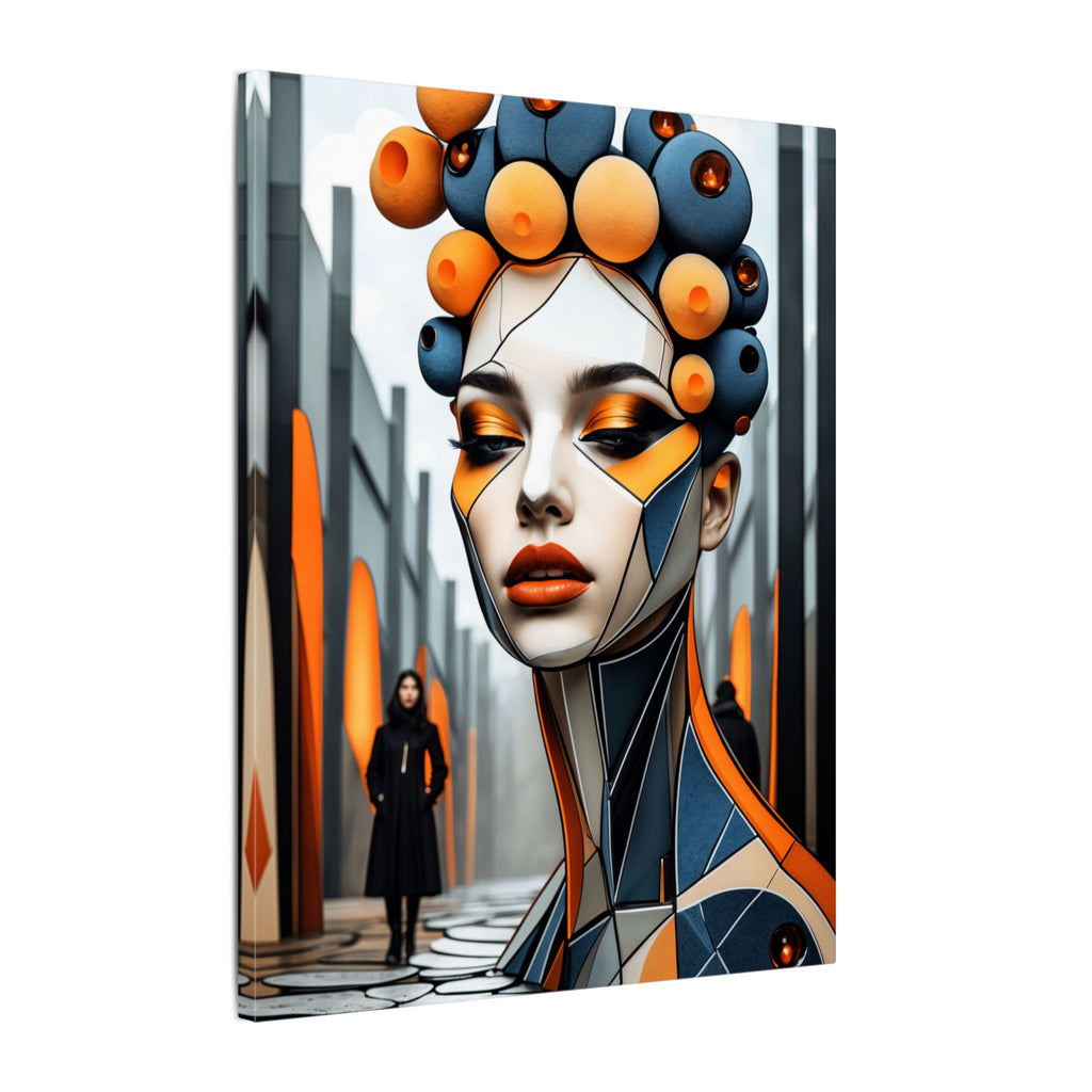 Orbital Crown – Futurist Geometric Female Portrait Canvas Print