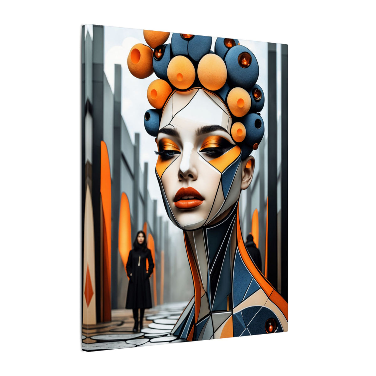 Orbital Crown – Futurist Geometric Female Portrait Canvas Print