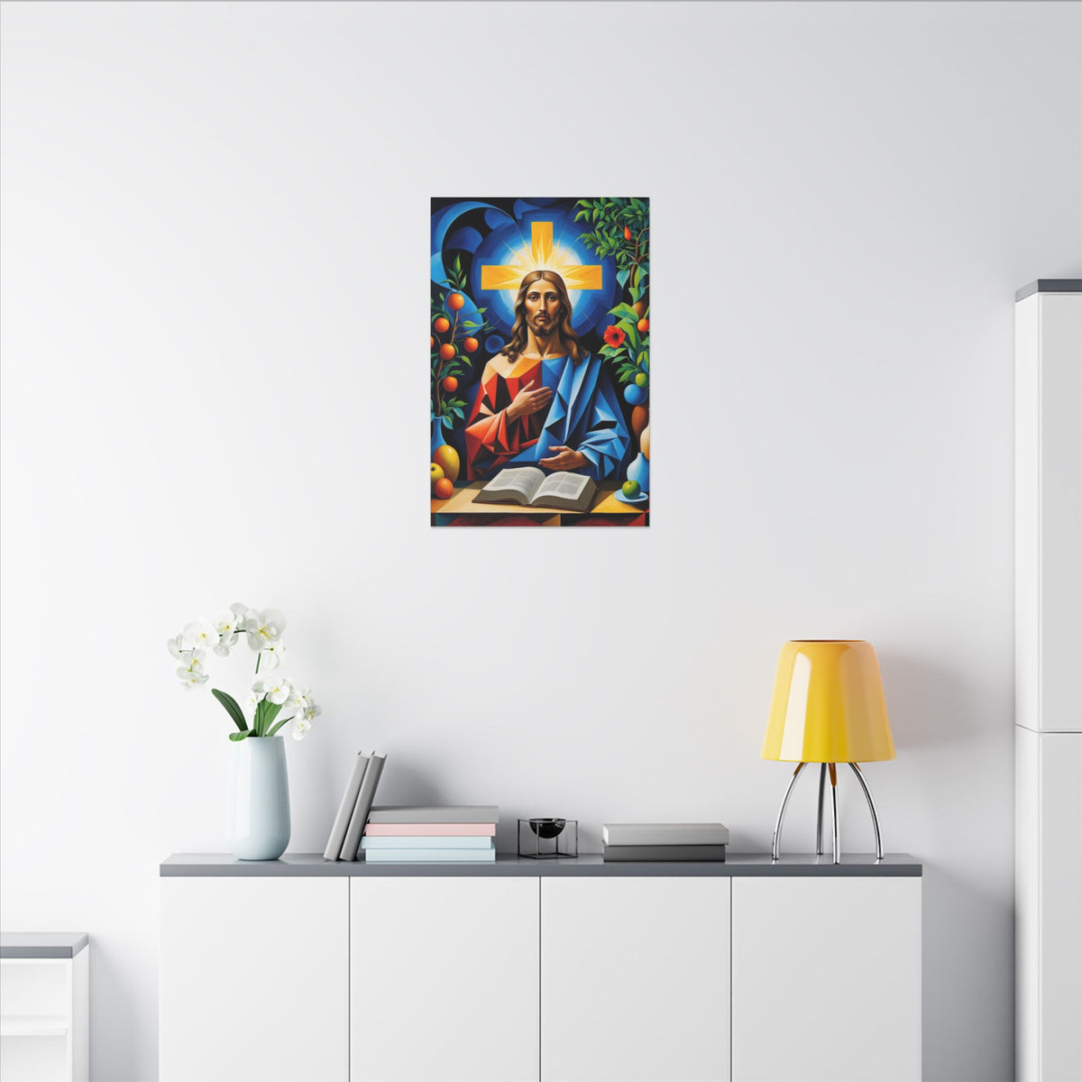 Garden of Grace – Modern Geometric Jesus Canvas Print
