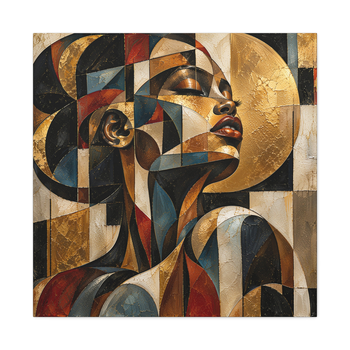 Gilded Perspective — Modern Cubist Woman Portrait Wall Art