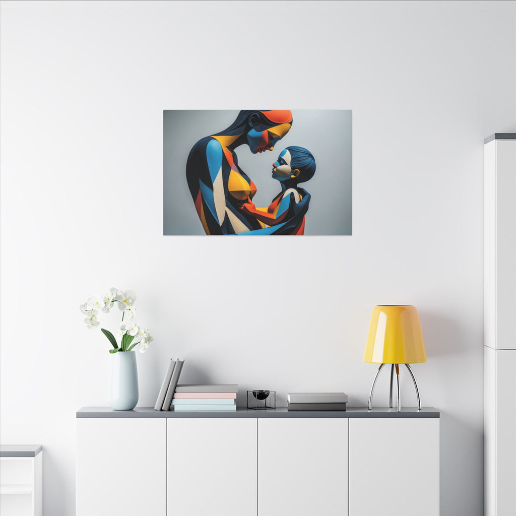 Held in Color – Geometric Mother and Child Canvas Print