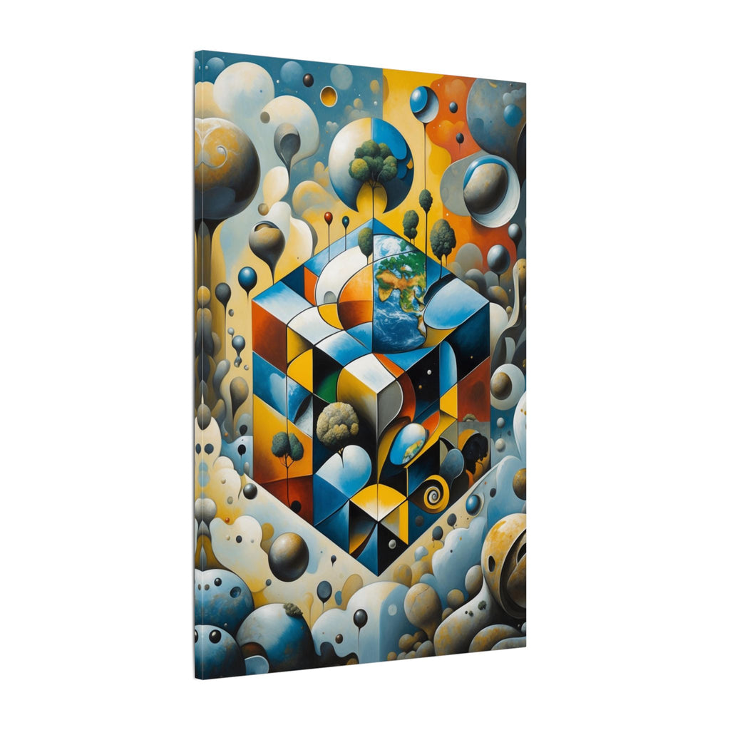 World Within Worlds – Surreal Geometric Earth Canvas Print